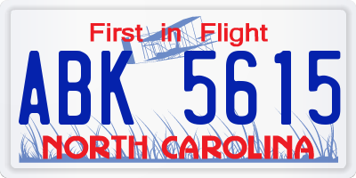NC license plate ABK5615