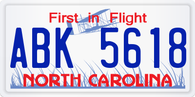 NC license plate ABK5618