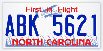 NC license plate ABK5621