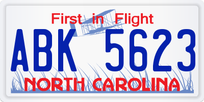 NC license plate ABK5623