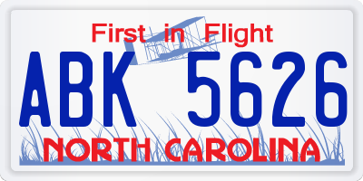 NC license plate ABK5626