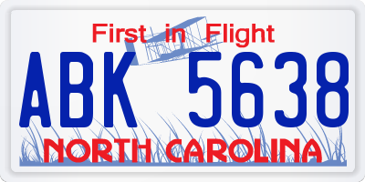 NC license plate ABK5638