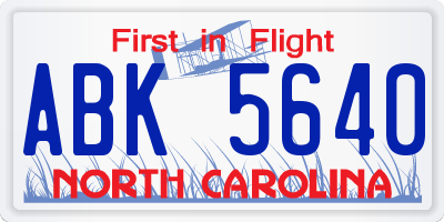 NC license plate ABK5640