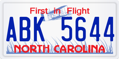 NC license plate ABK5644