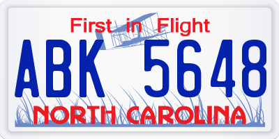 NC license plate ABK5648