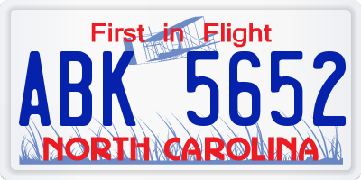 NC license plate ABK5652