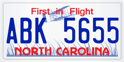 NC license plate ABK5655