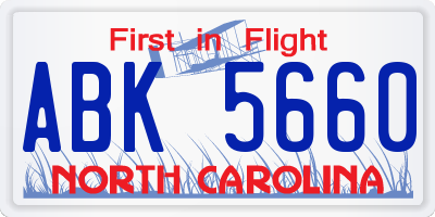 NC license plate ABK5660