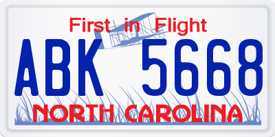 NC license plate ABK5668