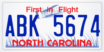 NC license plate ABK5674