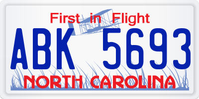 NC license plate ABK5693