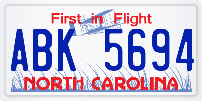 NC license plate ABK5694