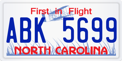 NC license plate ABK5699