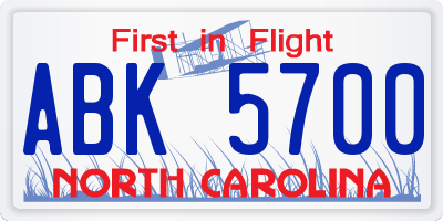 NC license plate ABK5700