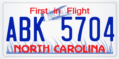 NC license plate ABK5704