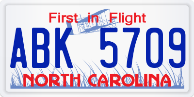 NC license plate ABK5709