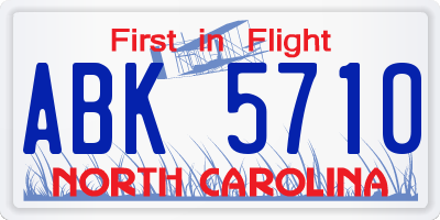 NC license plate ABK5710