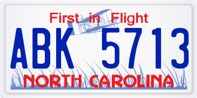 NC license plate ABK5713