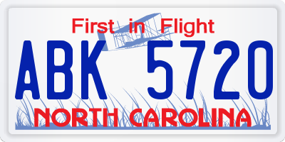 NC license plate ABK5720