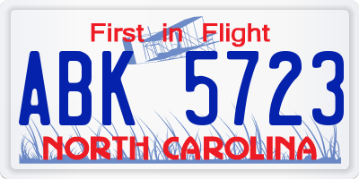 NC license plate ABK5723