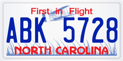 NC license plate ABK5728