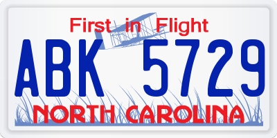 NC license plate ABK5729
