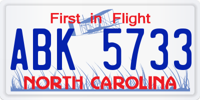 NC license plate ABK5733