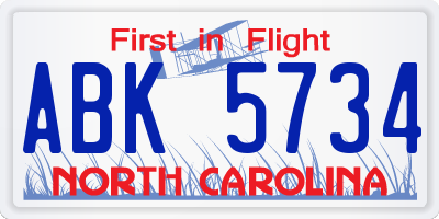 NC license plate ABK5734