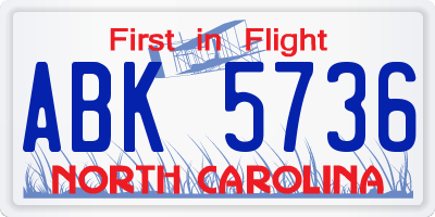 NC license plate ABK5736