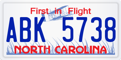 NC license plate ABK5738