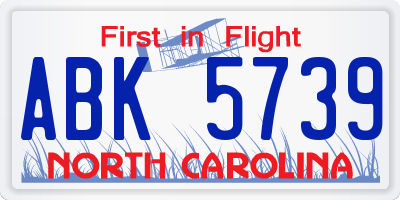 NC license plate ABK5739
