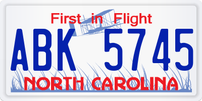 NC license plate ABK5745