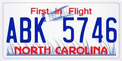 NC license plate ABK5746