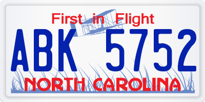 NC license plate ABK5752