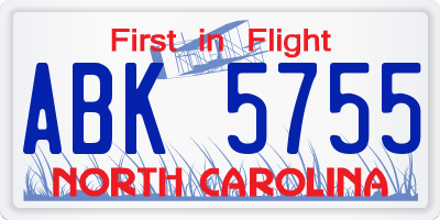 NC license plate ABK5755