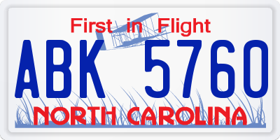 NC license plate ABK5760