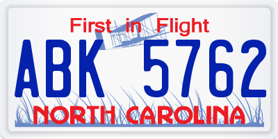 NC license plate ABK5762
