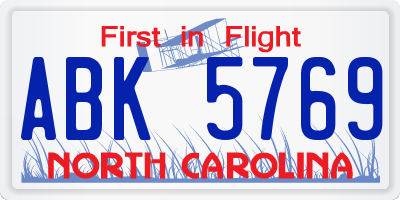 NC license plate ABK5769