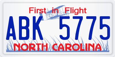 NC license plate ABK5775