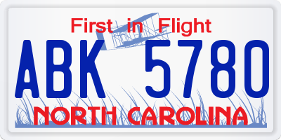 NC license plate ABK5780
