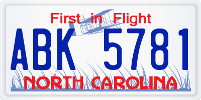 NC license plate ABK5781