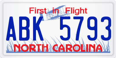 NC license plate ABK5793