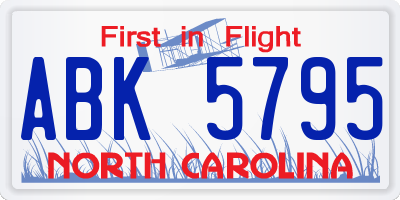 NC license plate ABK5795
