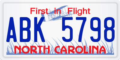 NC license plate ABK5798