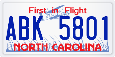 NC license plate ABK5801