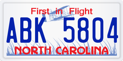 NC license plate ABK5804