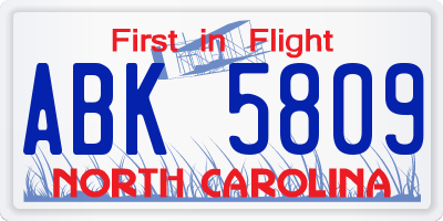 NC license plate ABK5809