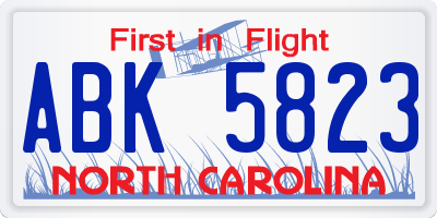 NC license plate ABK5823