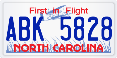 NC license plate ABK5828