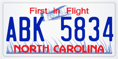 NC license plate ABK5834